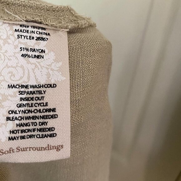 Soft Surroundings Farrah Khaki Grommet Ankle Linen Elastic Waist Pants Large - Picture 6 of 8